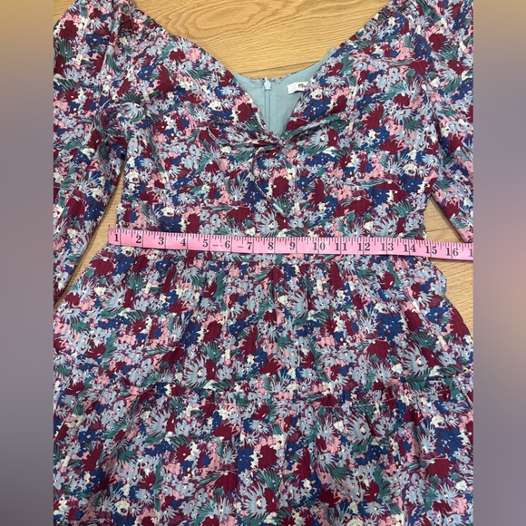 Madewell Boho Purple Midi 3/4 Sleeve Dress | Floral Flattering Neckline Size 2 - Picture 9 of 10